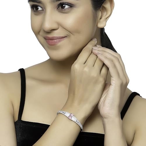 Image of ZENEME Rhodium-Plated Square Shaped American Diamond Studded Kada Bracelet For Girls and Women