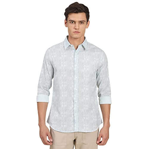 Image of Dennis Lingo Men's Scribble Print Pure Cotton Slim Fit Full Sleeve Spread Collar Casual Shirt