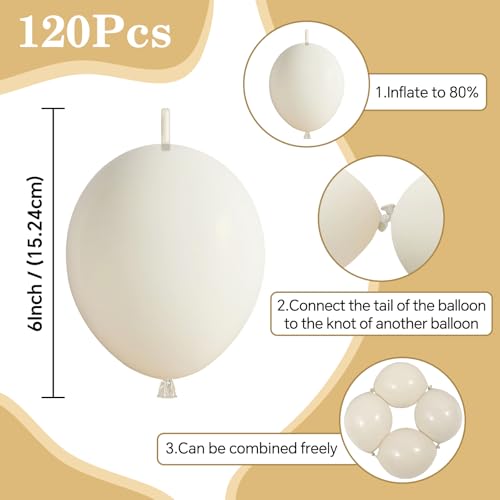Image of Sand White Link Balloons,120Pcs 6Inch Cream White Latex Linking Balloons for Birthday Baby Shower Wedding Anniversary Party Decorations
