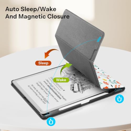Image of CoBak Case for 11 inch Kindle Scribe 3rd Generation 2025, Kindle Scribe Colorsoft with Two Viewing Angles - All New PU Leather Cover with Auto Sleep Wake, Pen Holder. Flower Sea