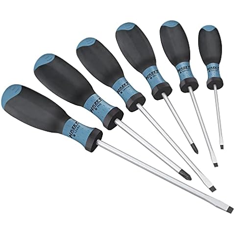 HAZET 810SPC/6 Slot Cross Recess Profile PH Screwdriver Set with Burnished Tip - Matt Chrome-Plated Cover