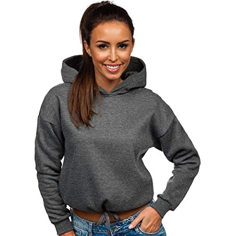 BOLF Damen Kapuzenpullover Taillenbindung Sweatshirt Classic Sweater Pulli Langarmshirt Rundhalsausschnitt Farbvarianten Crew Neck Longsleeve Fitness Sport J.Style KSW2018 Dunkelgrau L Cover