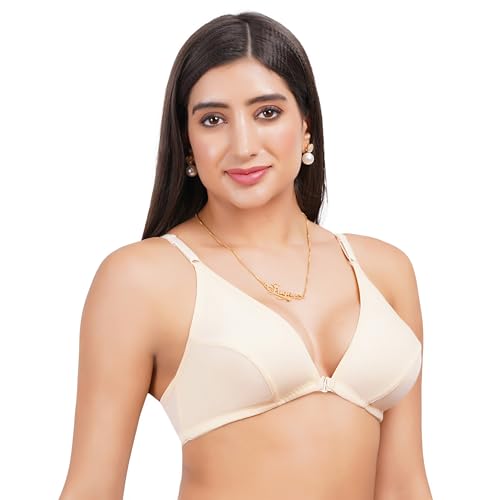 Image of Front Open Non Padded Bra - Made of Pure Cotton Full Coverage Non Wired Seamless Pushup Soft Cup for T-Shirt Saree Dress Sports Garment for Daily Use Everyday