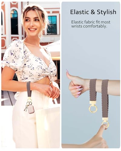 Image of WEESMILE Keychain Wristlet, Stretchy Key Chain for Car Keys with 2 Keyrings and D ring, Cute Wrist Lanyard for Women Men