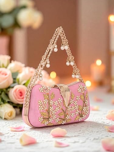 Image of TOOBA Handicraft Clutch Purse For Women with Sleek Design Embroidered Leaf Clutch| Trendy Stylish Bridal, Party, Wedding Sling Bag