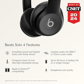 Beats Solo 4 - Wireless On-Ear Bluetooth Headphones, Up to 50-Hour Battery Life, Ultra-Lightweight Comfort, Powerful and Balanced Sound, Apple & Android Compatible - Matte Black