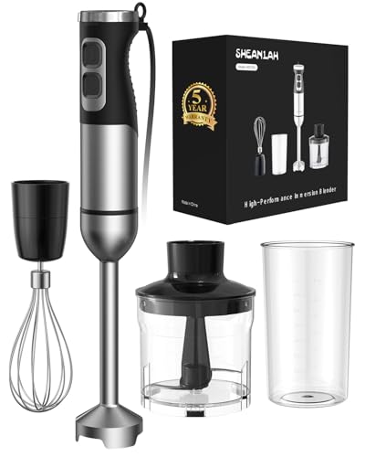 1000W Powerful Immersion Blender Handheld, 2025 New Update Hand Blender with 25-Speed and Heavy-Duty Copper Motor, 4 in 1 Hand Mixer with Chopper, Whisk, Beaker and Wand Silver