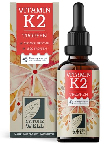 Vitamin K2 Tropfen 1800x (50ml) - optimal hochdosiert mit 200 g Vitamin K2 MK7 - Premium-Rohstoff Pharmaquinone mit 99 7+% all-trans-Gehalt - laborgeprüft mit Zertifikat - 100% vegan