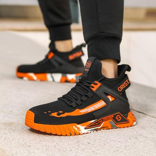 ORISTACO Lightweight Breathable Steel Toe Safety Boots for Construction Workers