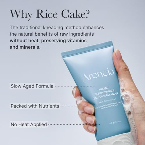 Image of ARENCIA Hyssop Sebum Control Rice Cake Cleanser, 5.29 oz, AHA Tea Tree Face Wash for Oily Combination Skin