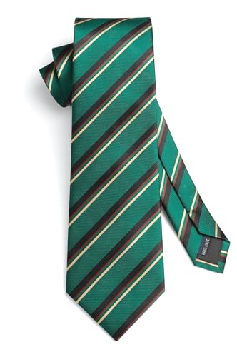 Image of HISDERN Mens Striped Tie and Pocket Square Set Necktie for Men | soft smooth texture, wrinkle-free, neat hand-tied knot, gifting ready, regular 3.4 width, coordinated look, business wedding