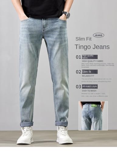 Jeans Pants Trouser Denim Lyocell Tencel Comfortable Retro Men's Big Bull Style Long2
