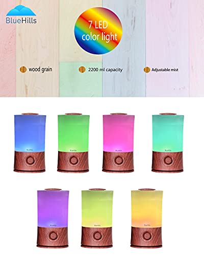 Bluehills Premium 2000 Ml Xl Large Essential Oil Diffuser Aromatherapy Humidifier For Large Room Home 40 Hour Run Huge Coverage Area 2 Liter Extra Large Capacity Huge Diffuser Dark Wood Grain (E003) #TOP4