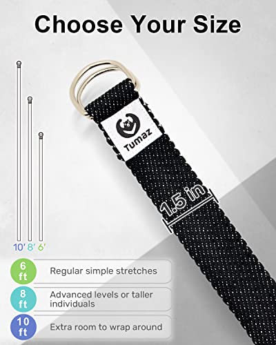 image for Tumaz Yoga Strap/Stretch Bands [15+ Colors, 6/8/10 Feet Options] with 