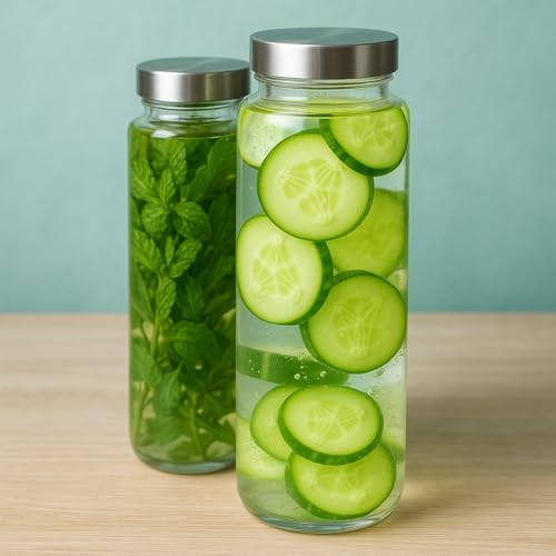 Image of 500ml Glass Water Bottle Set of 3 | Airtight Steel Lid Leak-Proof Botle | Premium Clear Glass Juice, Detox, Milk & Infused Drink Bottle | Fridge-Safe & BPA-Free Bottle for Home & Office