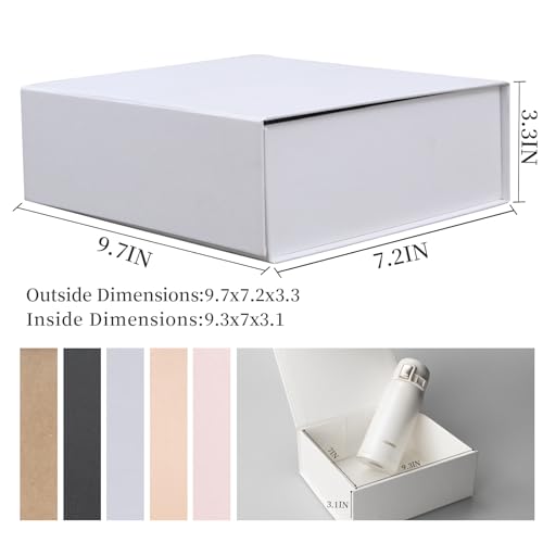 Image of Rsgift White Gift Box with Lids,9.7x7.2x3.3 Inch Gift Boxes for Presents,Magnetic Closure boxes for Wedding,Birthday,Graduation Packaging