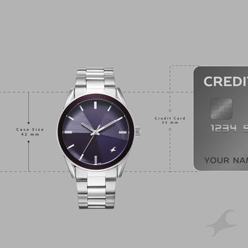 Image of Fastrack Stunners XI with Quartz Analog Dark Purple Dial Silver Stainless Steel Strap Watch for Men - 38215KM02