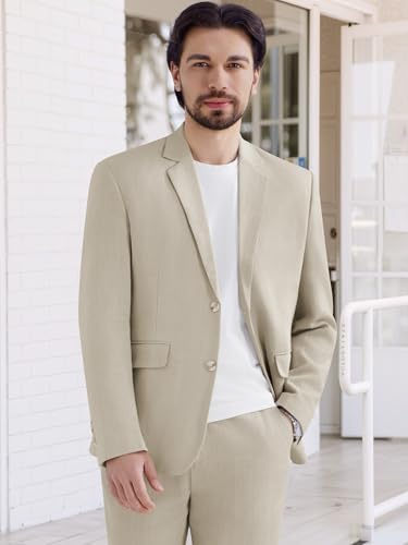 MAGE MALE Men's 2 Piece Linen Suits Set Casual Lightweight Blazer Jacket and Pants for Wedding Business Prom4