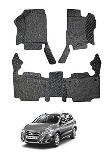 Image of Auto Hub Premium 7D car mat Maruti S-Cross, Luxury Double-Stich 7d Car Floor Mat Complete Set, 100% Waterproof and Washable, Color : Black