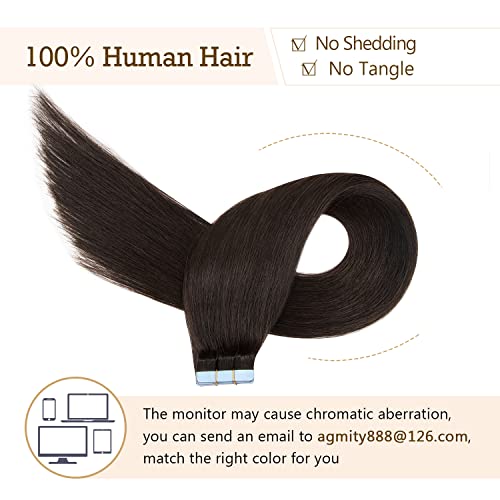 AGMITY Tape in Hair Extensions 100% Remy Human Hair 14 inches Natural Black 20pcs 40g/pack Seamless Skin Weft Straight Hair Extensions Real Human Hair(14 inches #1B Off Black) - Image 2