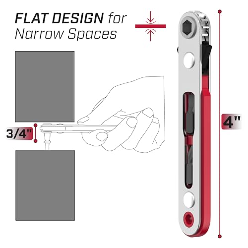 Image of Bates Mini Ratchet Wrench, 1 /4 inch Magnetic 90 Degree Screwdriver, Low Profile Right Angle Screwdriver for Tight Spaces (Pack of 2)
