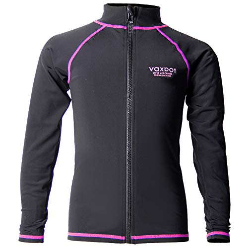 VAXPOT(バックスポット) ラッシュガード 長袖 フルジップアップ キッズ ジュニア 【UPF50+ UVカット加工済 フードなし】 VA-4049 BK/PK 150cm