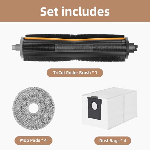 Image of TriCut Brush Accessories Replacement Parts for Dreame X40 Ultra / X30 Ultra / L30 Ultra / L10s Ultra / L20 Ultra / L10s Pro / L40 Ultra, MOVA P10 / P10 Pro / P50 Pro, includes 4 mop cloths, 4 dust bags