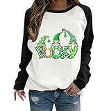 Yowablo Pull du Cou à Manches Longues Tenue décontracté Pulls molletonnés Lettre chanceuse imprimé Sweat pour Les Femmes Pull Plaid