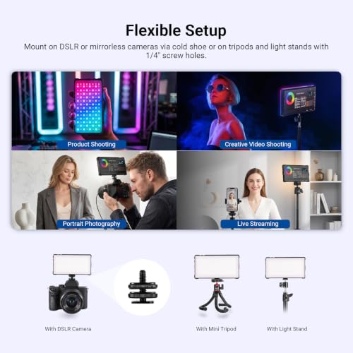 Image of NEEWER Basics RGB Video Light, 9W 2700K-7500K Portable Full RGB Colors 17 Scenes CRI97, 4000mAh Rechargeable Metal Small LED Camera Panel Lighting for DSLR Tripod Streaming Video Recording, SL90C