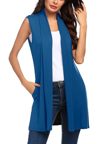 Image of Beyove Womens Long Vests Sleeveless Draped Lightweight Open Front Cardigan Layering Vest with Side Pockets