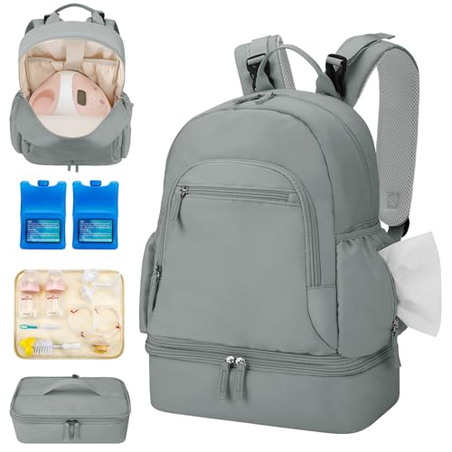 Image of GDNasist Breast Pump Backpack Fit for Spectra S1 and S2 with Removable Cooler Compartment, Pumping Bag for Pump Accessories, Breast Pump Bag for Work, Travel and Family Use Grey