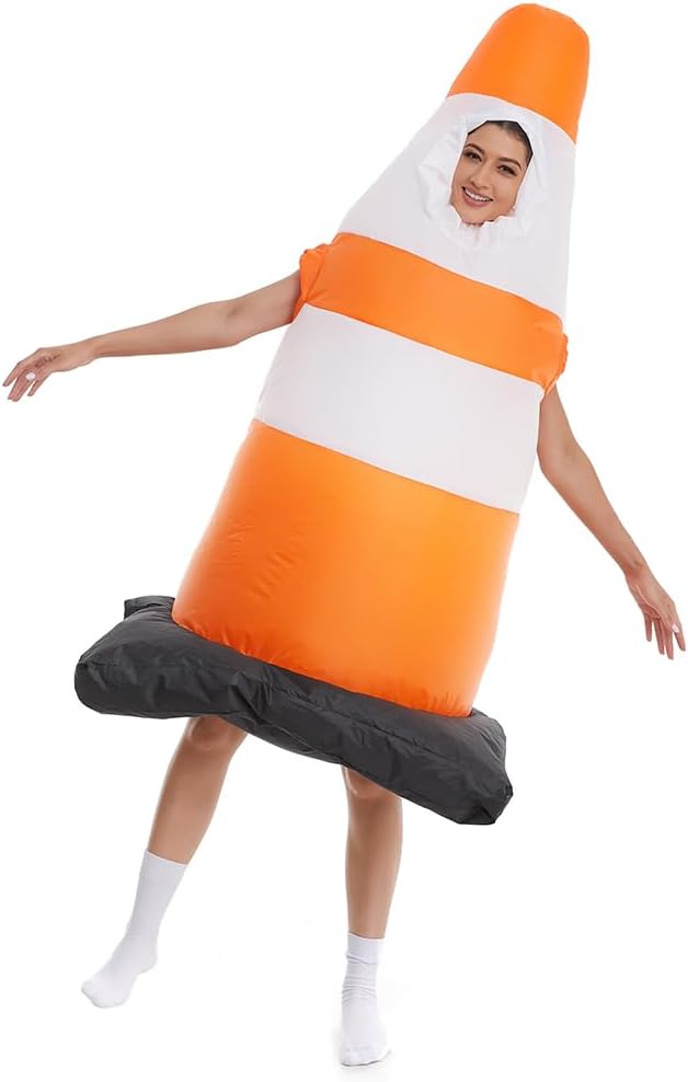 Inflatable Adult Traffic Cone Costume Men Women | 360 Degree Detailed 3D Design, Durable Fabric, Powerful Fan, More Flexible Structure to Fit, Better for Various Occasions