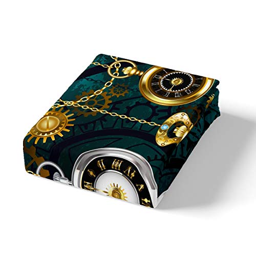 Clock Duvet Cover, Retro Steampunk Industrial Comforter Cover Vintage Watches With Roman Digits Antique Machine Time Pattern Illustration, Decorative Bedding Set With Zipper, King Size, Blue Teal #TOP2