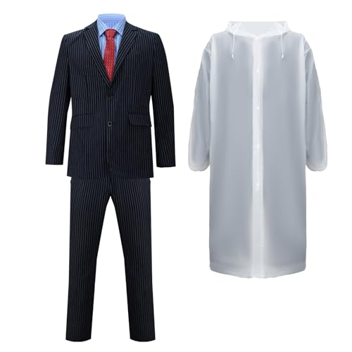 HLENOK 6pcs Psycho Killer Halloween Costume Shirt Pants Jacket Blazer Tie Susspender Raincoat Outfit Adult Men Cosplay Props (Medium)