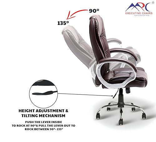 Image of MRC M061 Ergonomic High Back Premium Leatherette Office Chair with Fixed Armrests, Heavy Duty Chrome Base,| Home Office Desk Chair, 3 Years Warranty,Pre-Assembled (Brown)