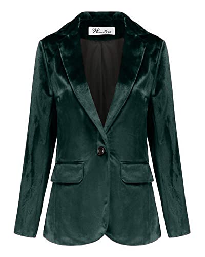 Wemaliyzd Womens Velvet Jacket Slim Fit 1 Button Blazer Office Lady(Deep Green,Medium)