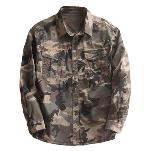 Chemise de travail double poches poitrine vêtement ample manches longues pour homme