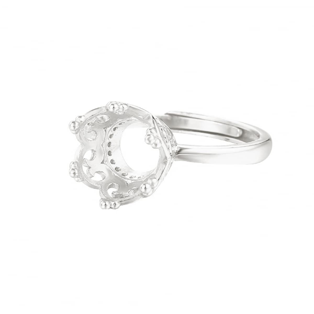 925 Sterling Silver Adjustable CZ Ring Base for 9-10mm Round Gemstone Ring Cabochon Setting Jewelry Finding Making Personalized Gift for Women