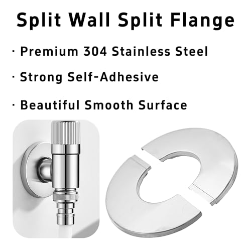 bociloy 2Pcs 1-1/2\"/40mm 304 Stainless Steel Wall Split Flange, Round Escutcheon Plate Cover for Pipe, Self Adhesive Water Pipe Collar for Kitchen Bathroom Laundry Room Decorative Plumbing Trim Ring