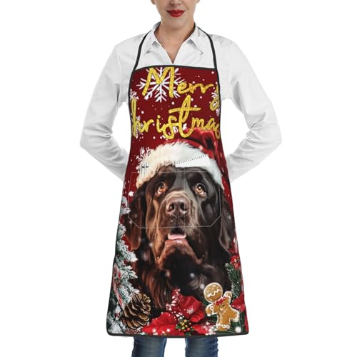 nopicsn Merry Christmas Newfoundland Apron for cooking with Pockets Women Men Kitchen Chef Funny Aprons