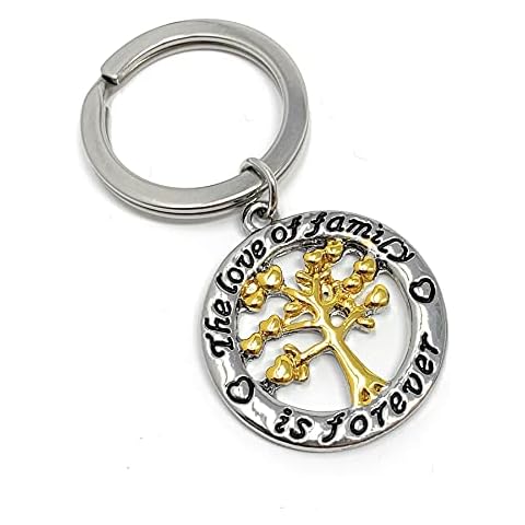 Cadoline Silver-Tone 'The Love Of Family Is Forever' Engraved Pendant Keyring 2.5cm Diameter With 18 Inch Chain Tree Heart Cover