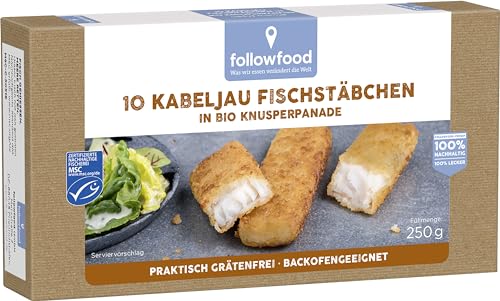 followfood MSC 10 Kabeljau Fischstäbchen, 250g (Tiefgefroren)