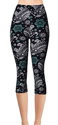 VIV Collection Regular Size Printed Brushed Capris (Outer Space Elephant)
