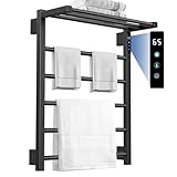 TURS Black Radiator Electric Towel with Thermostat, Wall Mounted Heated Towel Rack, Stainless Steel Electric Heated Towel Rail for Bathroom,, 2-in-1 Plug-in/Hardwired,Adjustable Temperature