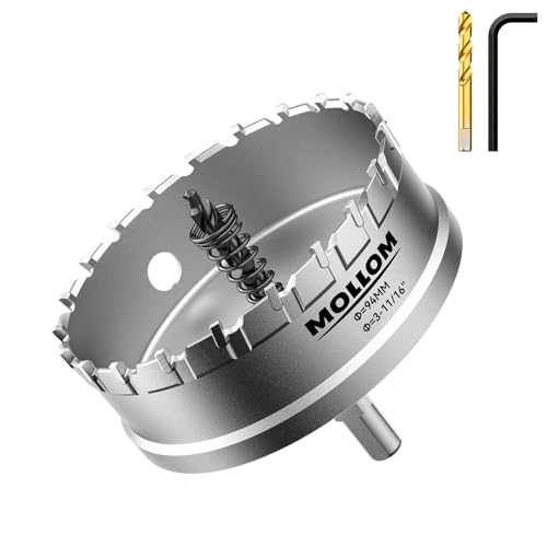Mollom 3-11/16" (94mm) Heavy Duty Carbide Hole Saw with 2 Pilot Bits
