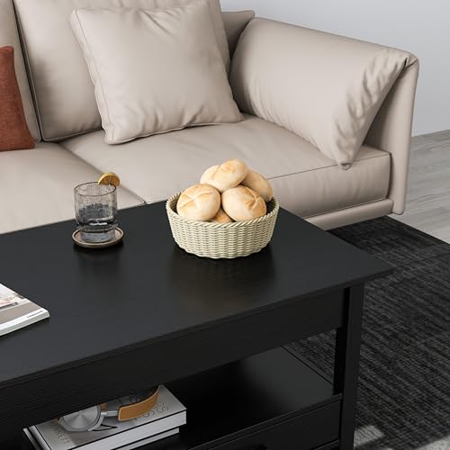 Panana Lift Up Top Coffee Table Wooden Coffee Table with Hidden Compartment, 2 Drawers & 1 Open Shelf, Lift-Top Sofa End Tea Tables For Living Room (Black) - Image 8