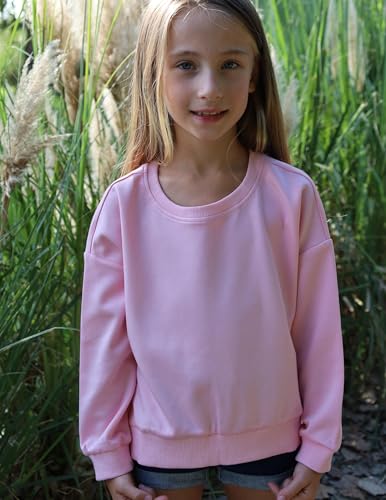 Image of Arshiner Girls Crewneck Sweatshirt Long Sleeve Pullover Tops Drop Shoulder Sweatshirts Side Split