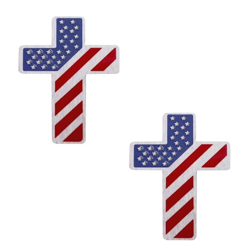 2 emblemas de cruz cristiana para coche con bandera de EE. UU. en relieve 3D
