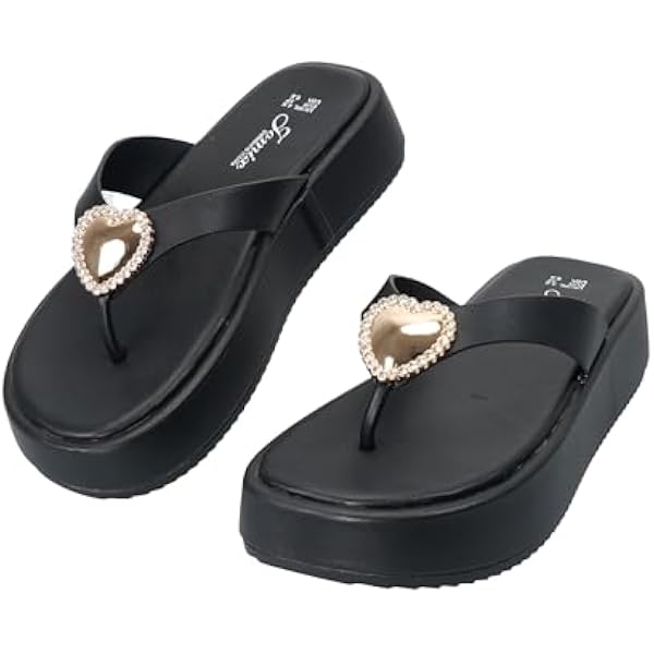JOMIX Damskie klapki z sercem Rhinestone Platforma Platforma Platforma Wygodne letnie sandały na plażę do domu i wypoczynku WWC260339