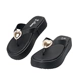 JOMIX Chanclas Mujer con Corazón Strass Sandalias Plataforma con Cuña Sandalias de Verano Cómodas para Playa, Casa y Tiempo Libre WWC260339 (Negro, 37)